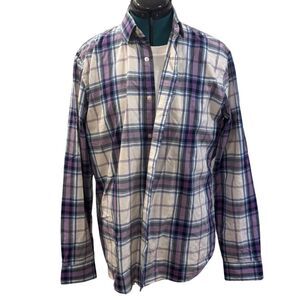 Express Button Down Plaid Shirt - Size Large, Purple/Gray/White